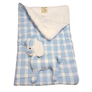 Vtg THE QUILTEX CO Fiberfill Baby Toddler Blue Gingham Sleeping Bag + Puppy Toy